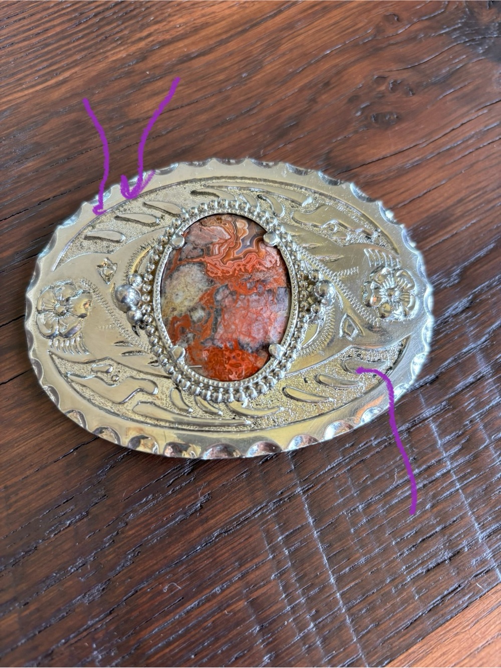 Western Rodeo Cowgirl Cowboy Shiny Silver Coral Color Stone Belt Buckle, Unisex - Picture 11 of 13